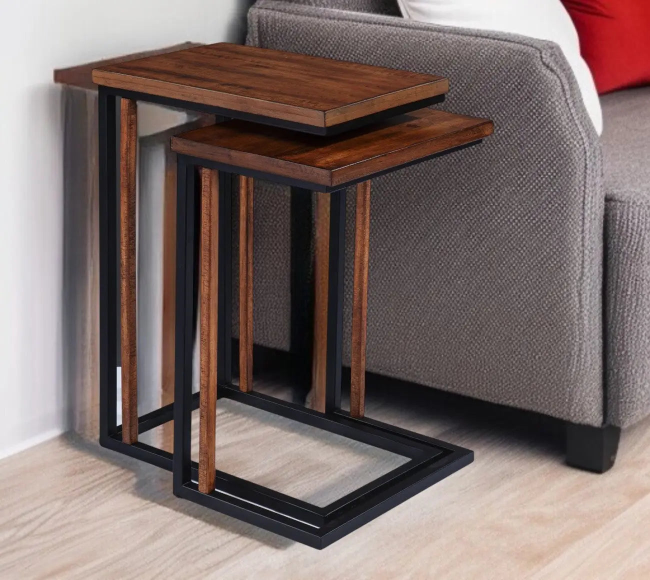 Set Of Two 25" Brown Solid Wood Rectangular Nested End Tables Homeroots Living Room