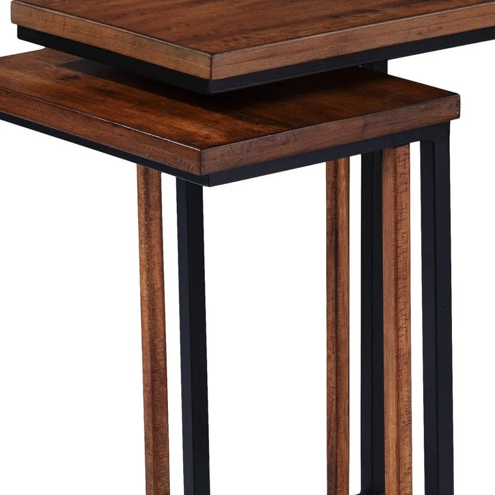 Set Of Two 25" Brown Solid Wood Rectangular Nested End Tables Homeroots Living Room
