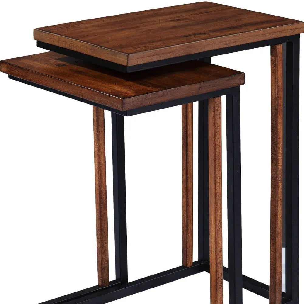 Set Of Two 25" Brown Solid Wood Rectangular Nested End Tables Homeroots Living Room