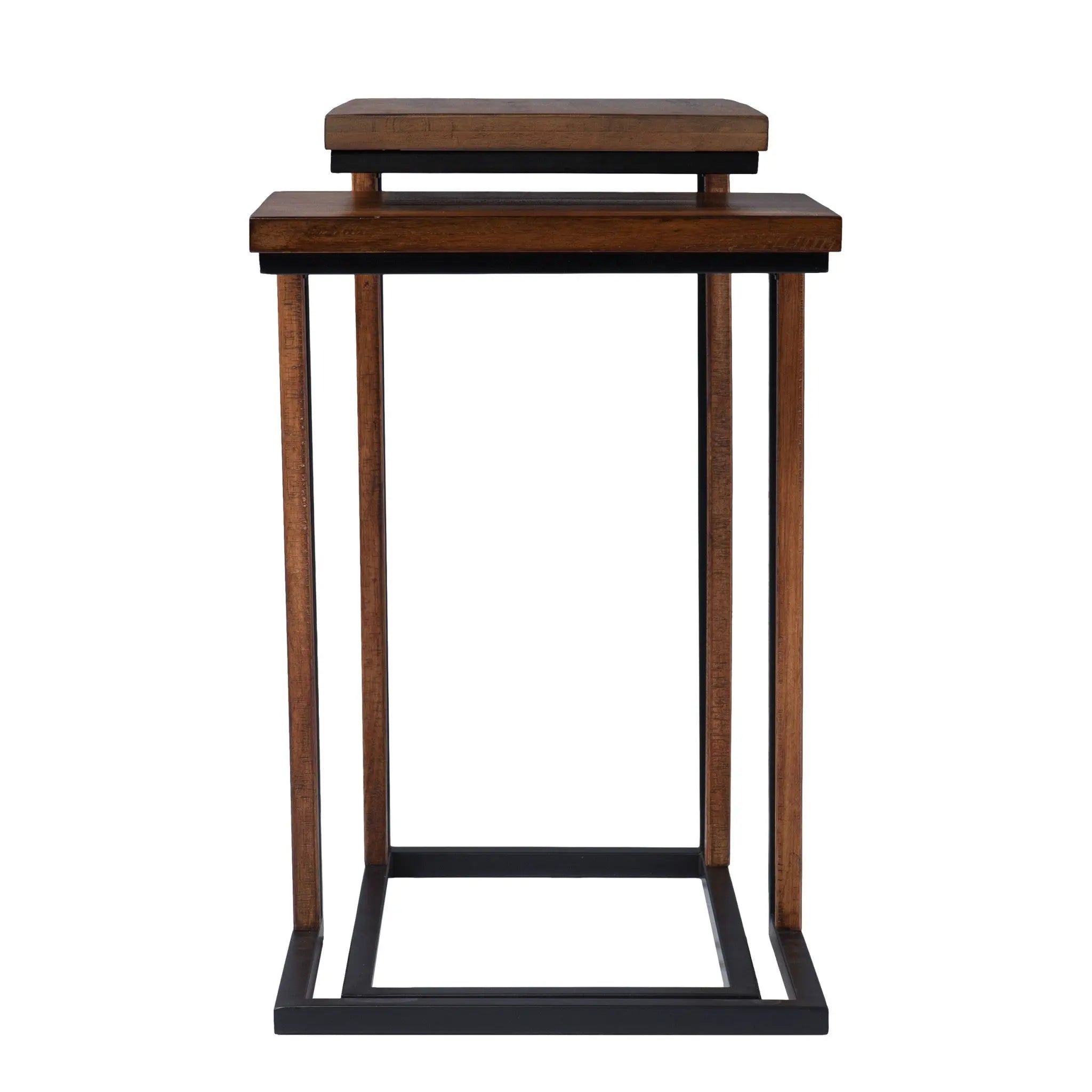 Set Of Two 25" Brown Solid Wood Rectangular Nested End Tables Homeroots Living Room