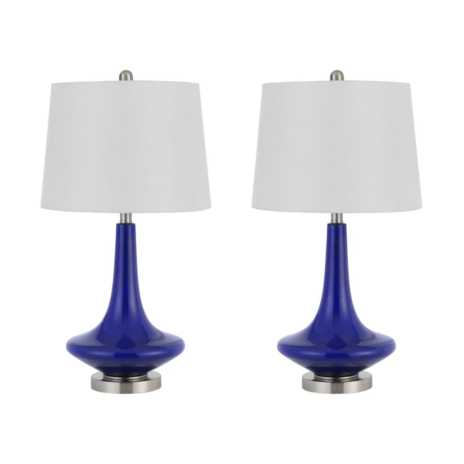 Set Of Two 26" Silver Metal Two Light Bedside Table Lamps With White Globe Shade Homeroots Lighting
