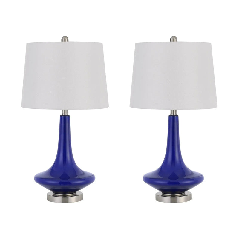 Set Of Two 26" Silver Metal Two Light Bedside Table Lamps With White Globe Shade Homeroots Lighting