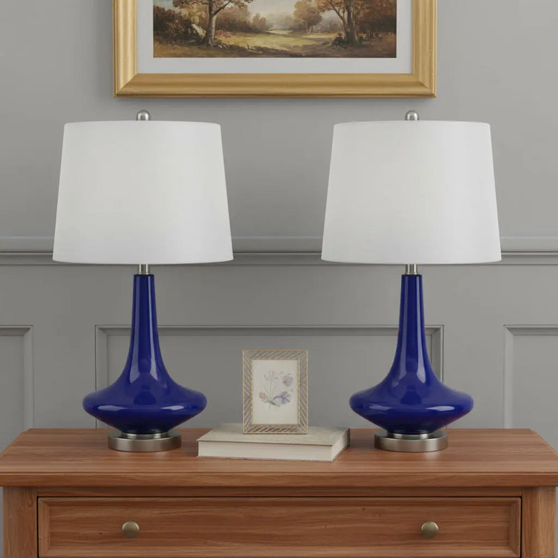 Set Of Two 26" Silver Metal Two Light Bedside Table Lamps With White Globe Shade Homeroots Lighting