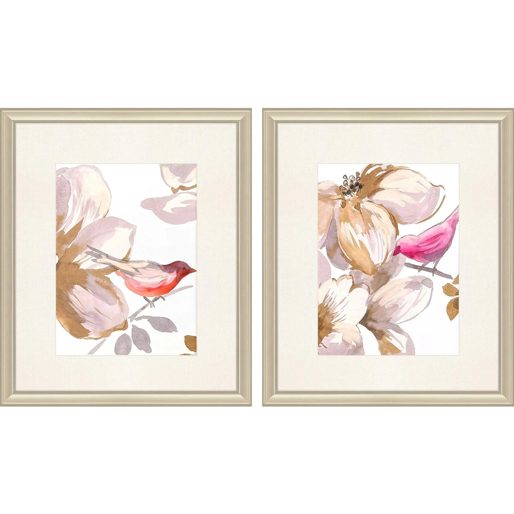 Set Of Two Bird Chatter Set of Set Gold Framed Wall Art Homeroots Home Decor