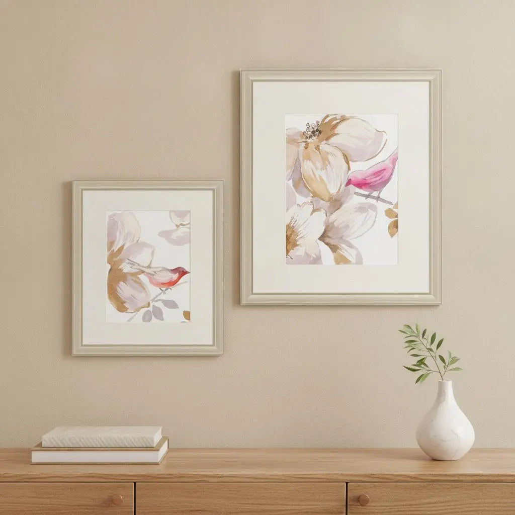 Set Of Two Bird Chatter Set of Set Gold Framed Wall Art Homeroots Home Decor