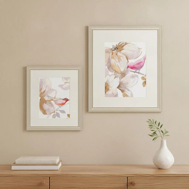 Set Of Two Bird Chatter Set of Set Gold Framed Wall Art Homeroots Home Decor