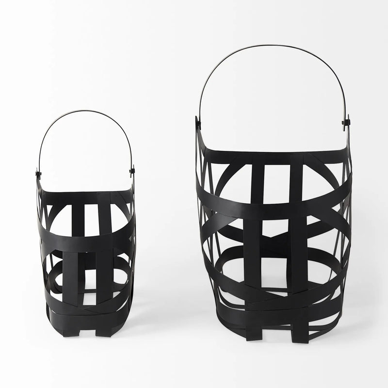 Set Of Two Black Geometric Metal Baskets Homeroots Office
