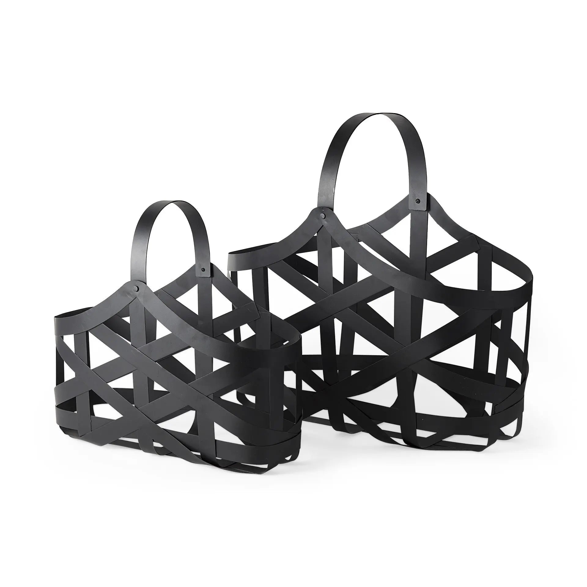Set Of Two Black Geometric Metal Baskets Homeroots Office