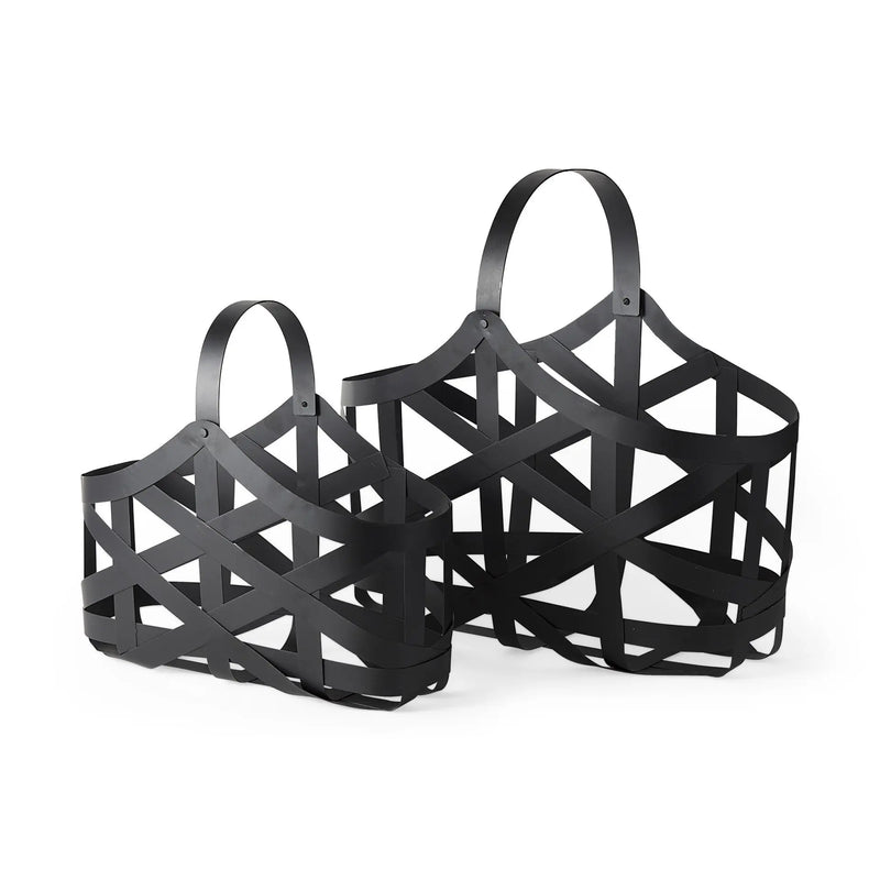 Set Of Two Black Geometric Metal Baskets Homeroots Office