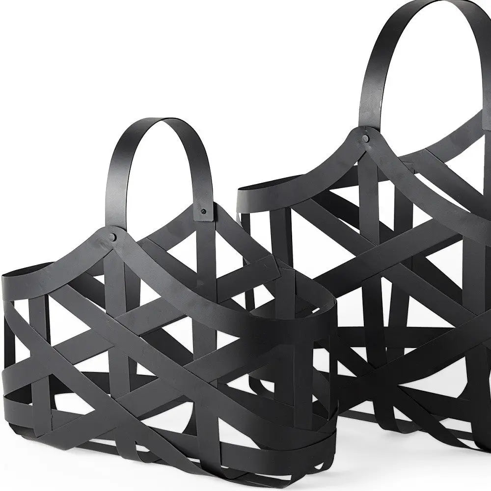 Set Of Two Black Geometric Metal Baskets Homeroots Office