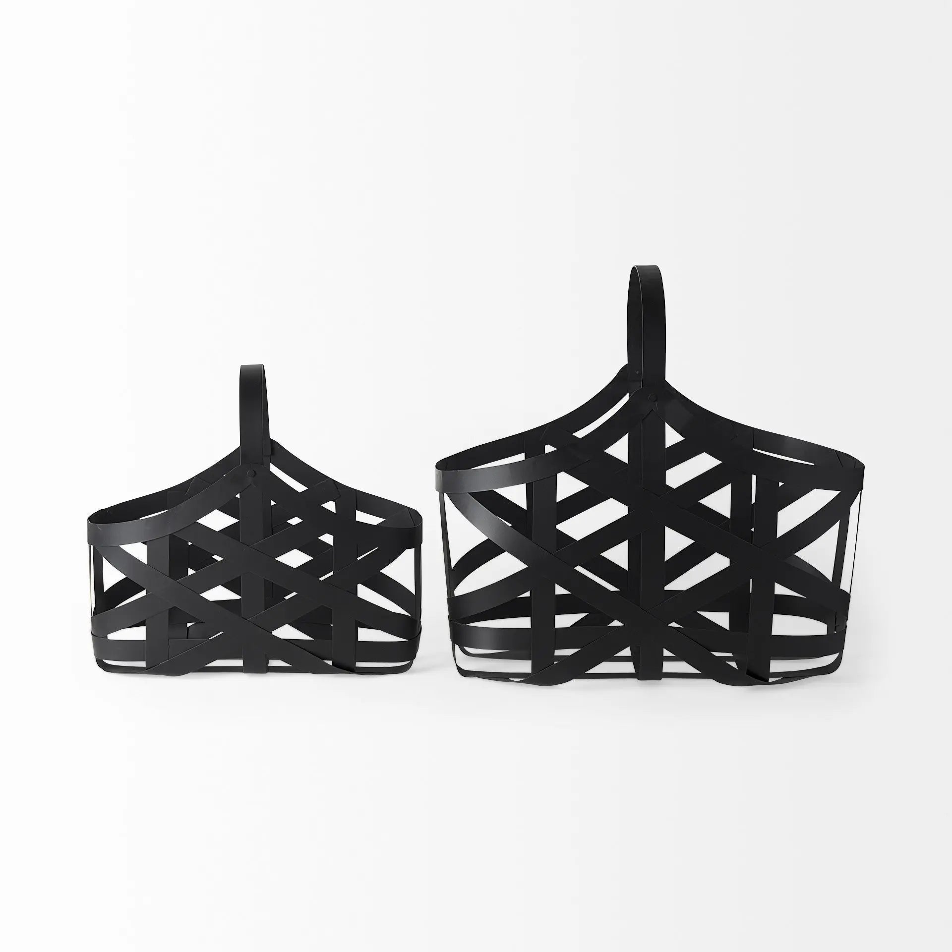 Set Of Two Black Geometric Metal Baskets Homeroots Office