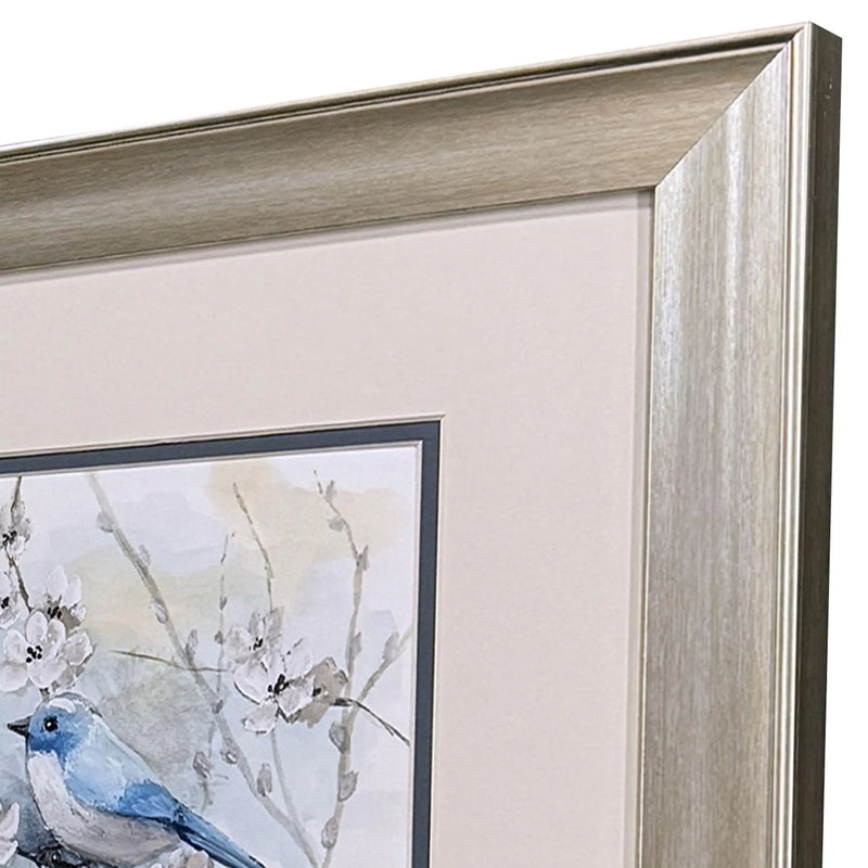 Set Of Two Blossoms And Bluebird Set of Set Silver Framed Wall Art Homeroots Home Decor