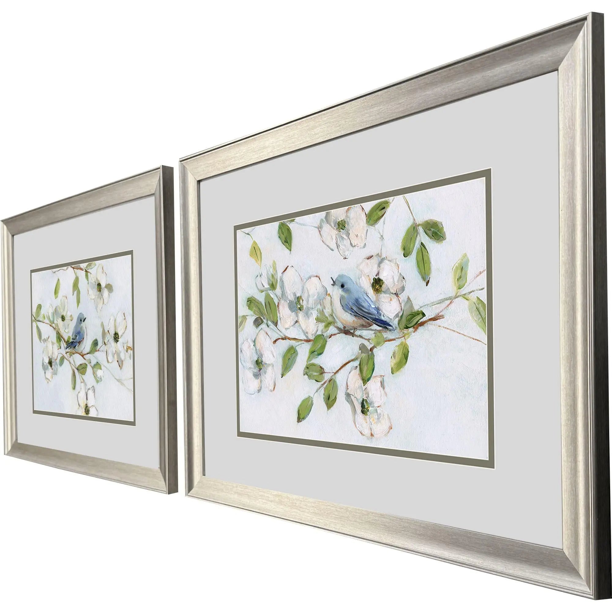 Set Of Two Blue Bird Morning Set of Set Silver Framed Wall Art Homeroots Home Decor