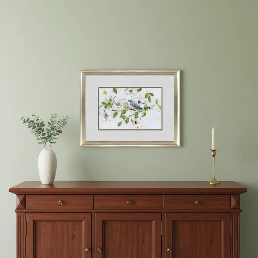 Set Of Two Blue Bird Morning Set of Set Silver Framed Wall Art Homeroots Home Decor