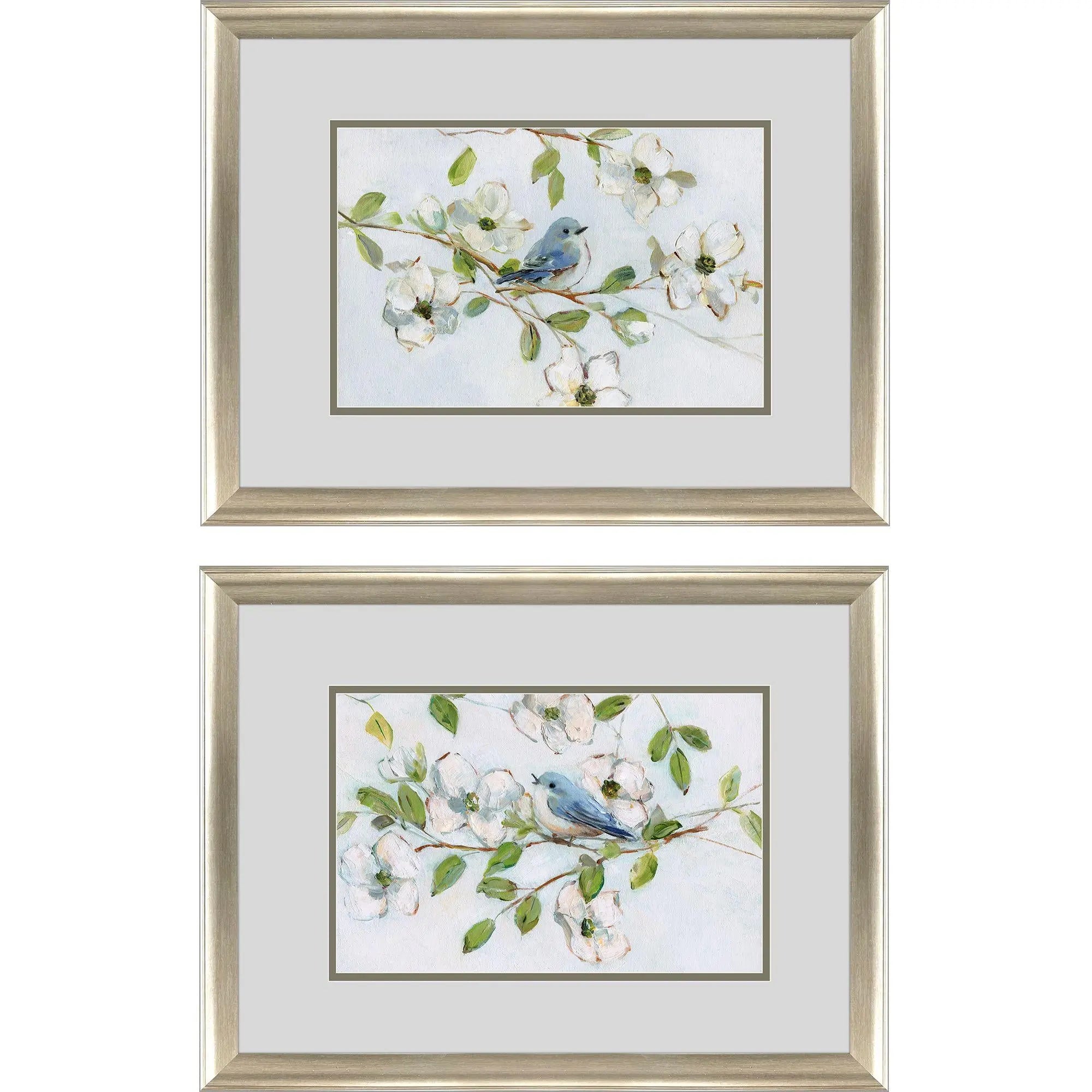Set Of Two Blue Bird Morning Set of Set Silver Framed Wall Art Homeroots Home Decor