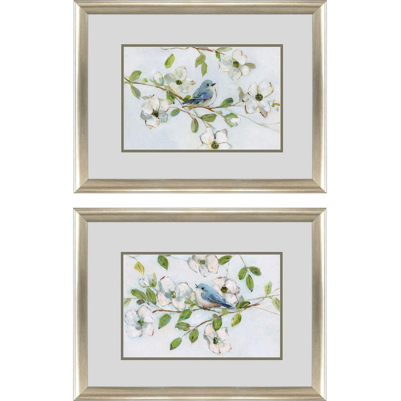 Set Of Two Blue Bird Morning Set of Set Silver Framed Wall Art Homeroots Home Decor
