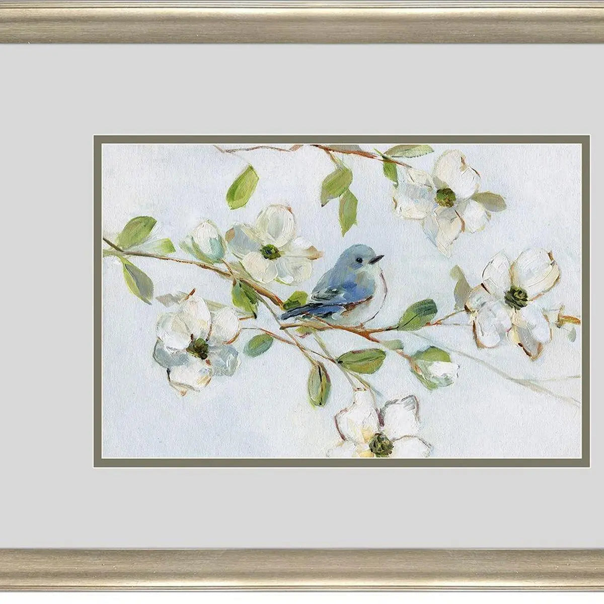 Set Of Two Blue Bird Morning Set of Set Silver Framed Wall Art Homeroots Home Decor