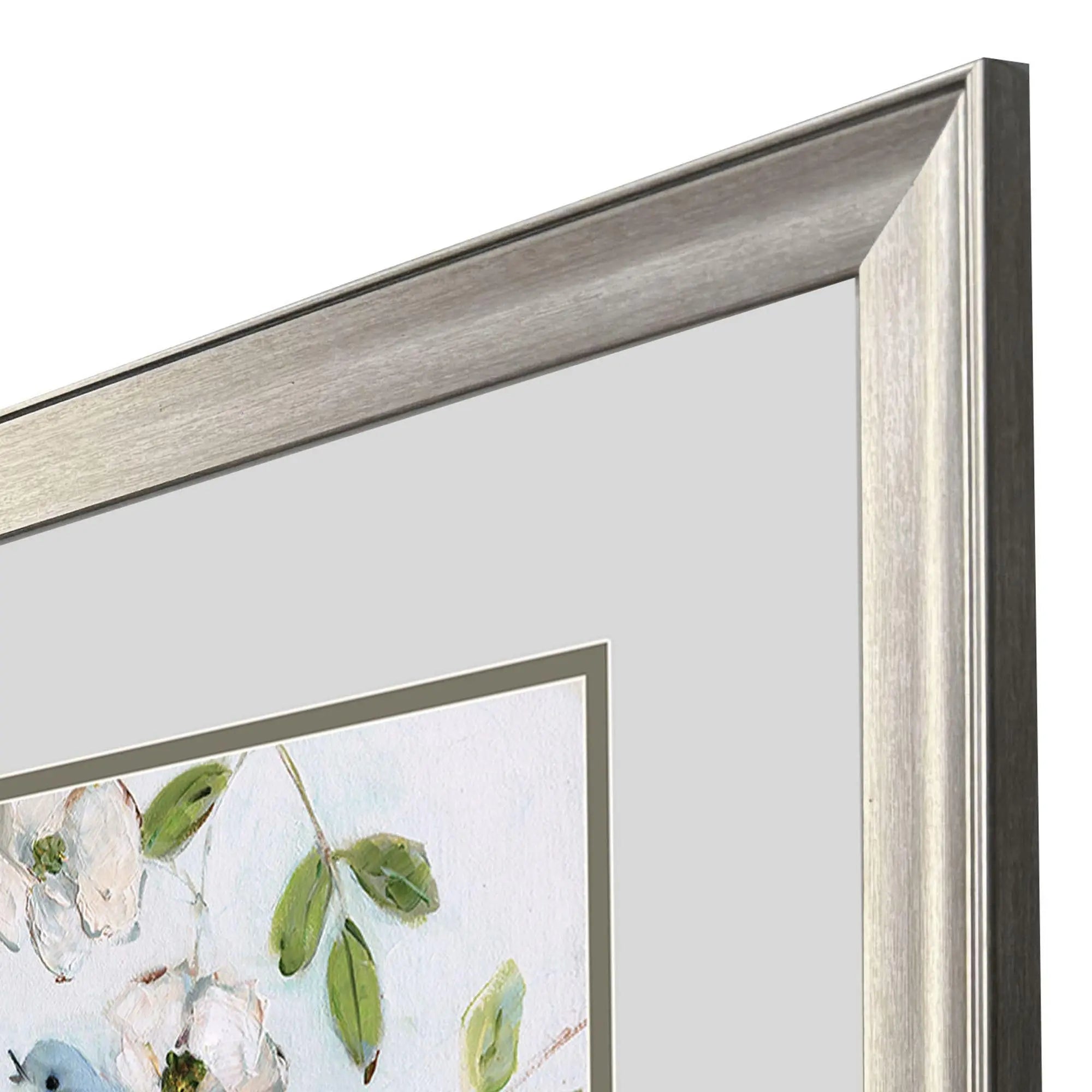 Set Of Two Blue Bird Morning Set of Set Silver Framed Wall Art Homeroots Home Decor