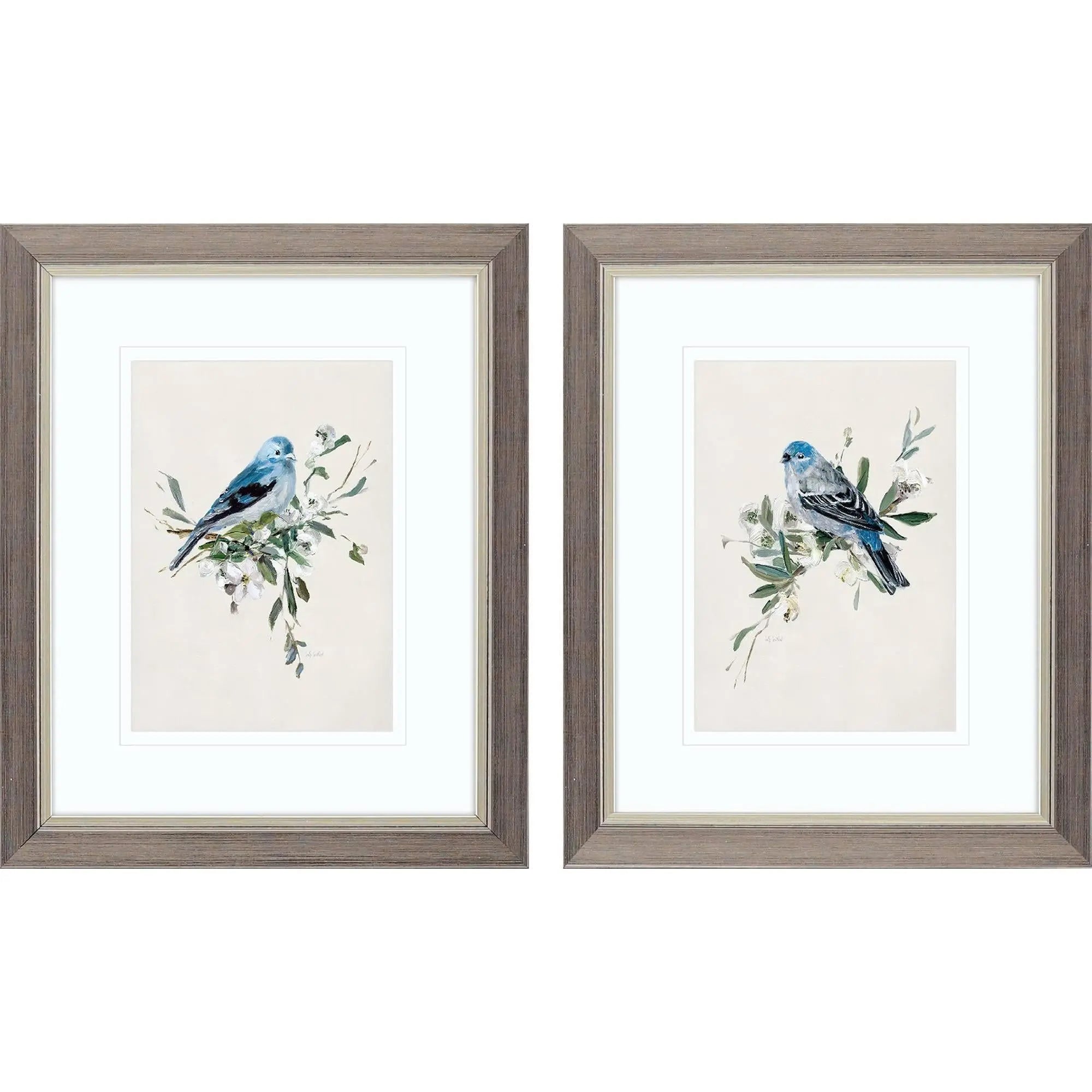 Set Of Two Bluebird Happy Set of Set Silver Framed Wall Art Homeroots Home Decor