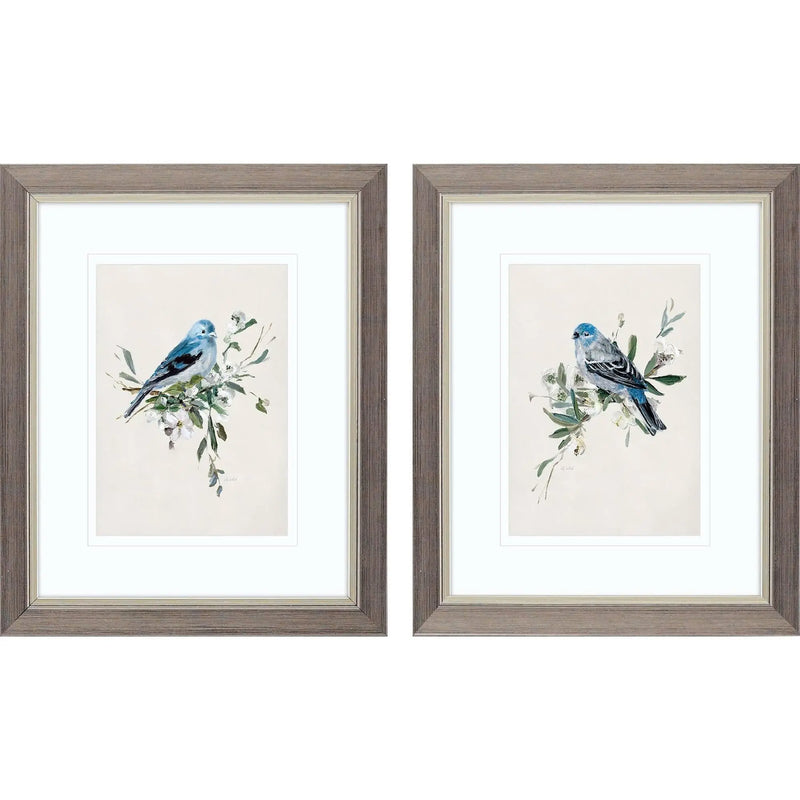 Set Of Two Bluebird Happy Set of Set Silver Framed Wall Art Homeroots Home Decor