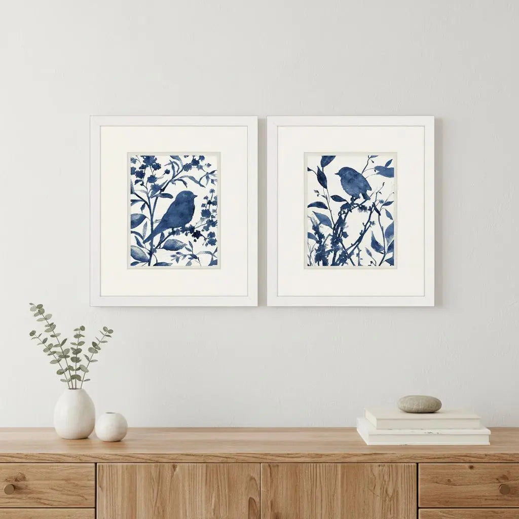 Set Of Two Bluebird Silhouette Set of Set White Framed Wall Art Homeroots Home Decor