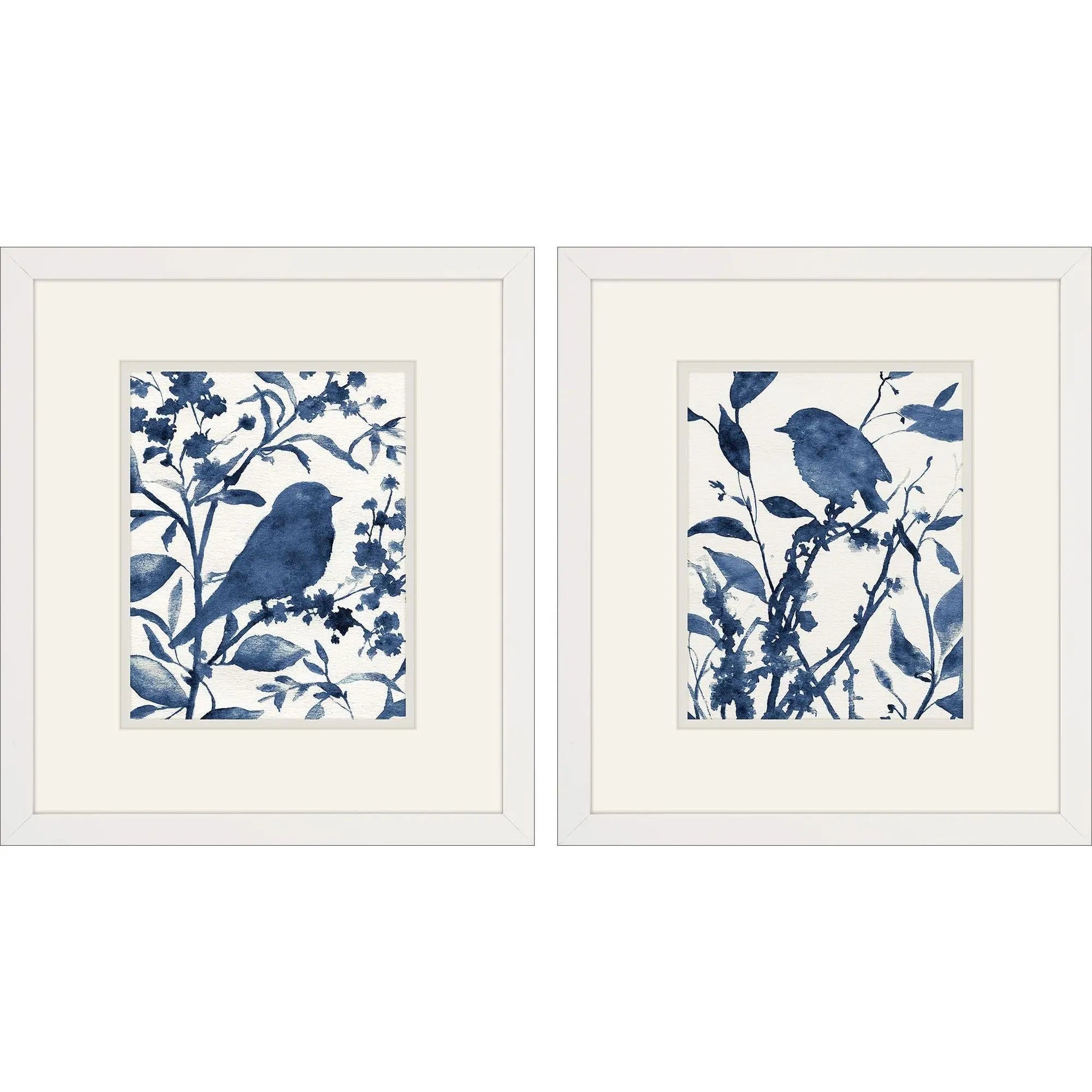 Set Of Two Bluebird Silhouette Set of Set White Framed Wall Art Homeroots Home Decor