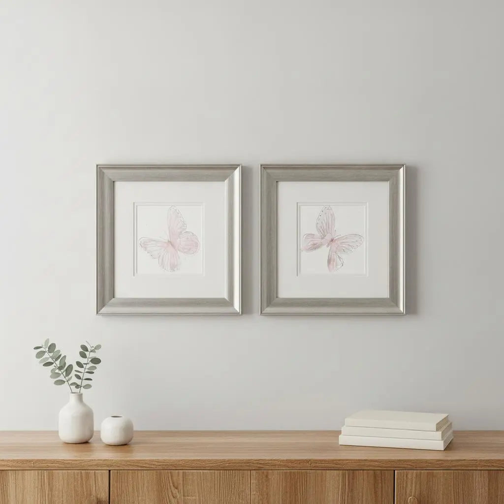 Set Of Two Blush Butterfly Set of Set Silver Framed Wall Art Homeroots Home Decor