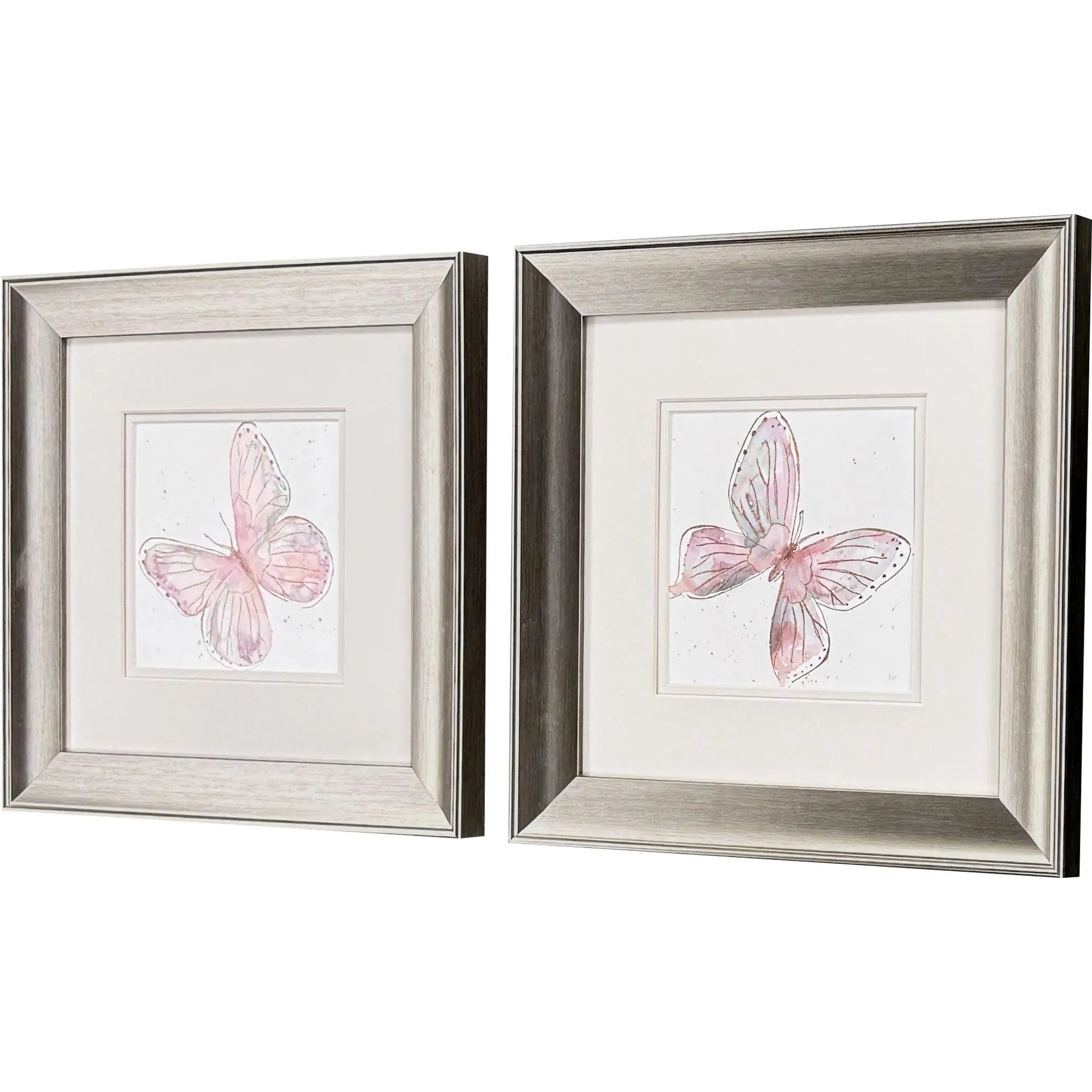 Set Of Two Blush Butterfly Set of Set Silver Framed Wall Art Homeroots Home Decor