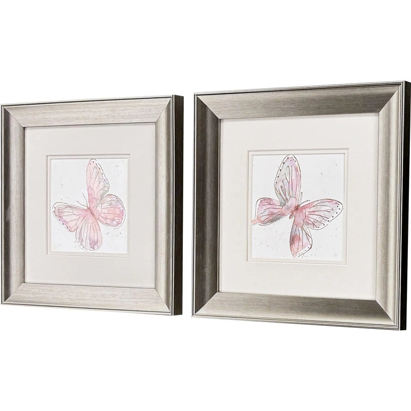 Set Of Two Blush Butterfly Set of Set Silver Framed Wall Art Homeroots Home Decor