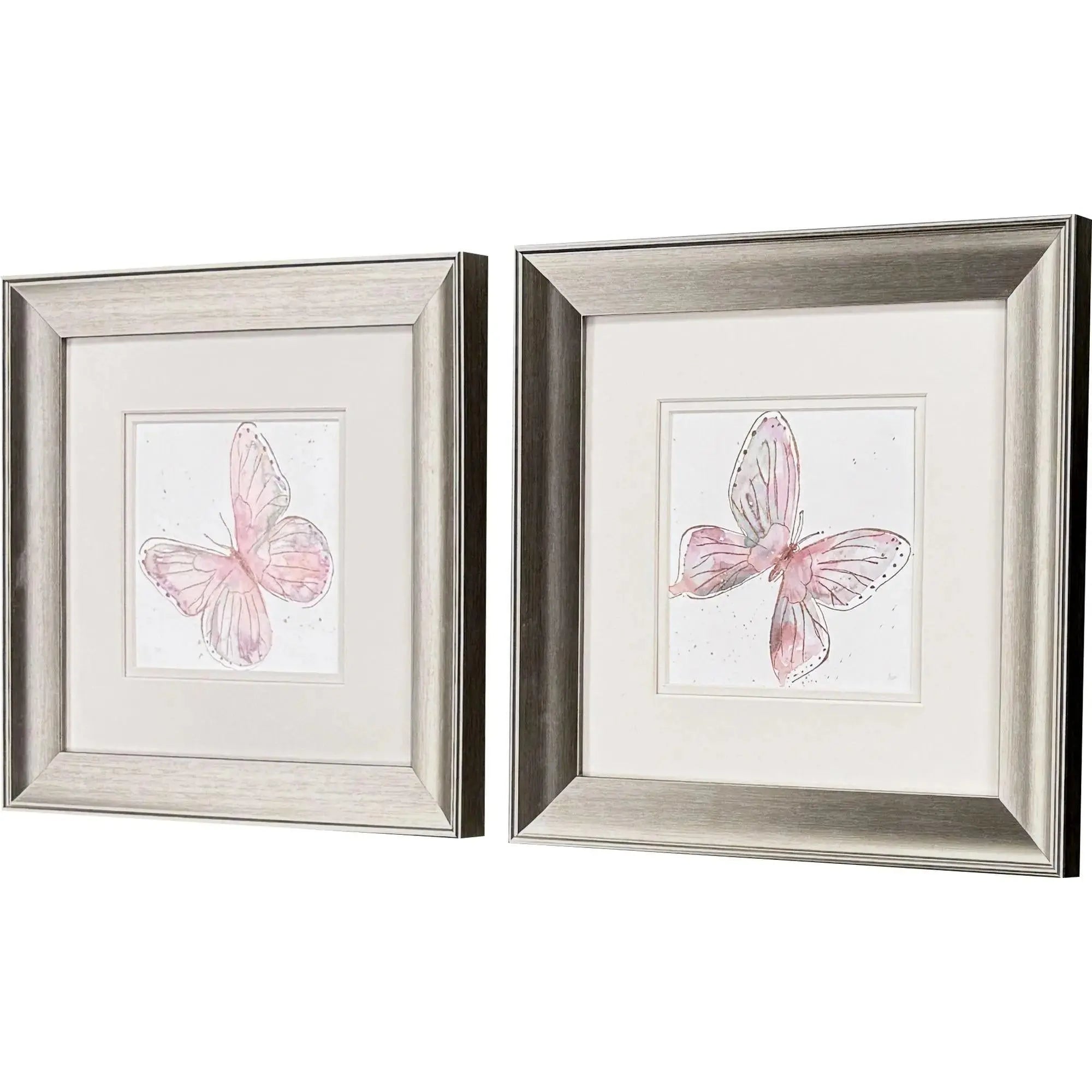 Set Of Two Blush Butterfly Set of Set Silver Framed Wall Art Homeroots Home Decor
