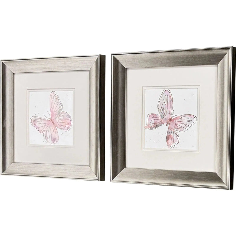 Set Of Two Blush Butterfly Set of Set Silver Framed Wall Art Homeroots Home Decor