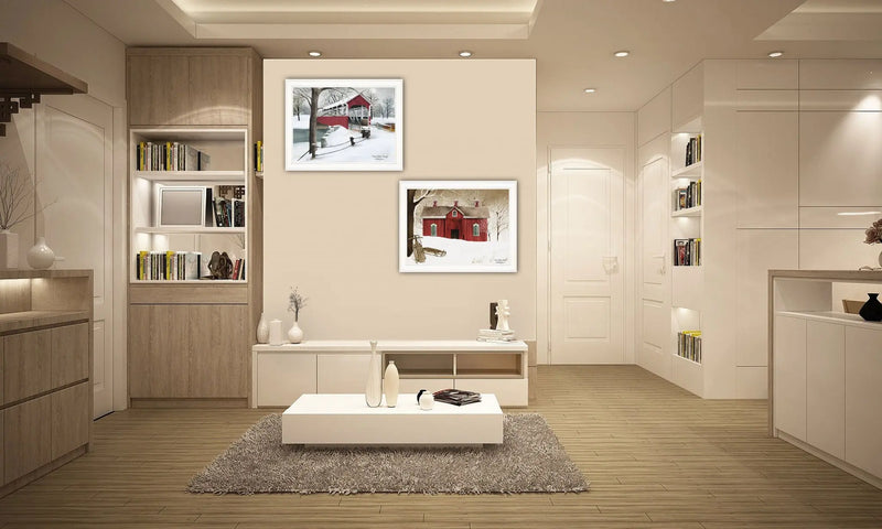 Set Of Two Crisp and New Fallen Snow 1 White Framed Print Wall Art - GreatEagleInc