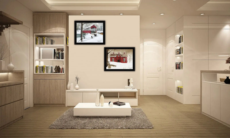 Set Of Two Crisp and New Fallen Snow 2 Black Framed Print Wall Art - GreatEagleInc