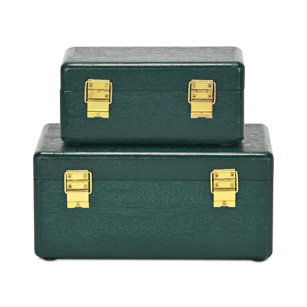 Set Of Two Green Solid Wood Jewelry Boxes Homeroots Organization
