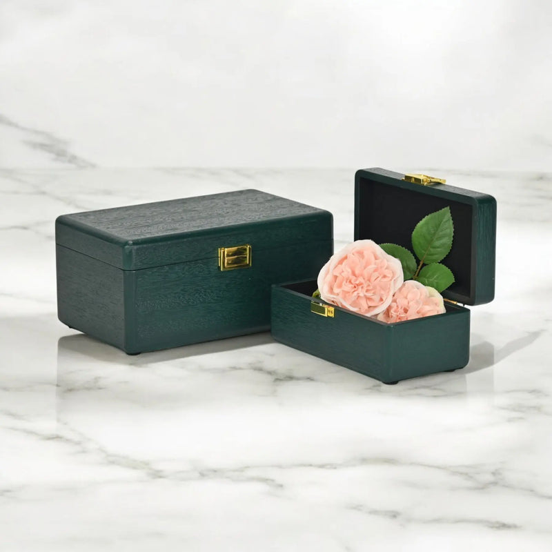 Set Of Two Green Solid Wood Jewelry Boxes Homeroots Organization