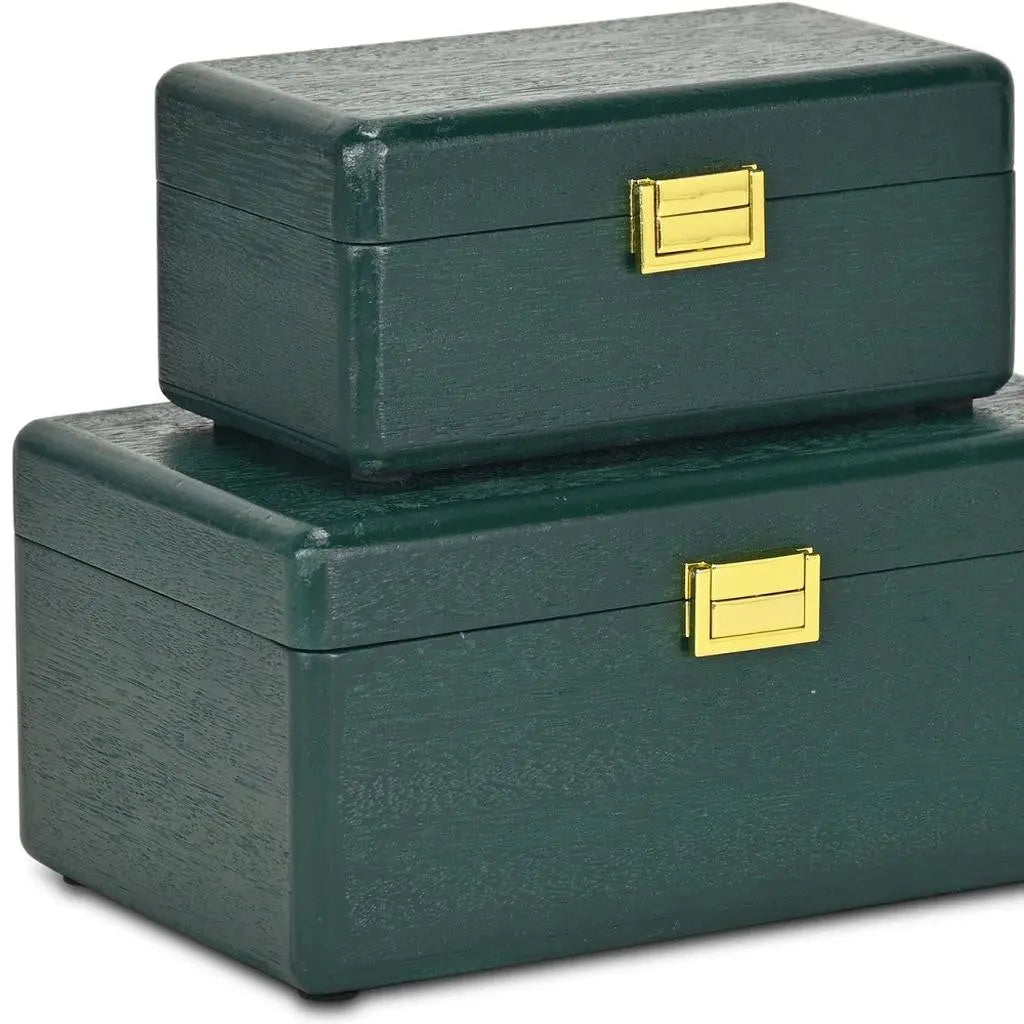 Set Of Two Green Solid Wood Jewelry Boxes Homeroots Organization