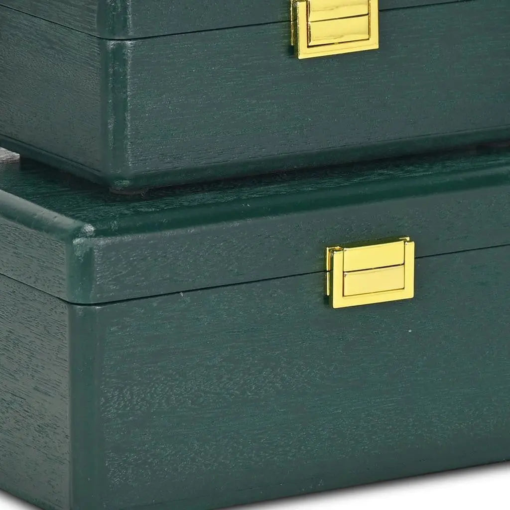 Set Of Two Green Solid Wood Jewelry Boxes Homeroots Organization