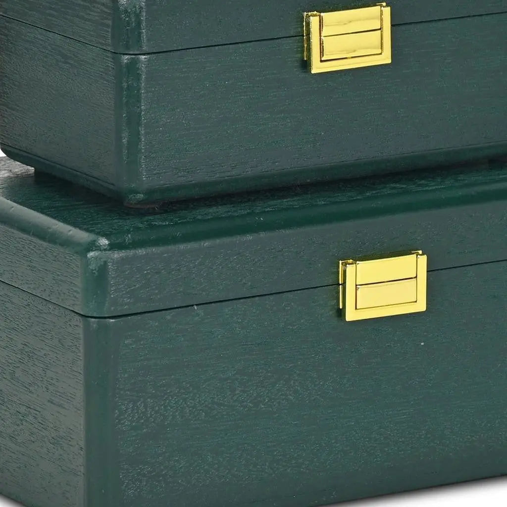 Set Of Two Green Solid Wood Jewelry Boxes Homeroots Organization