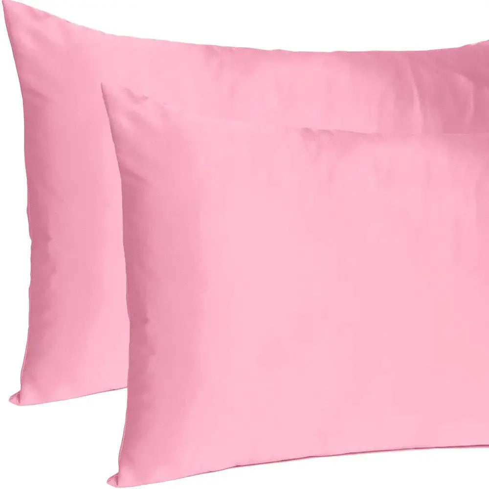 Set Of Two Pink Rose Dreamy Silky Satin Standard Pillowcases Homeroots Bed & Bath