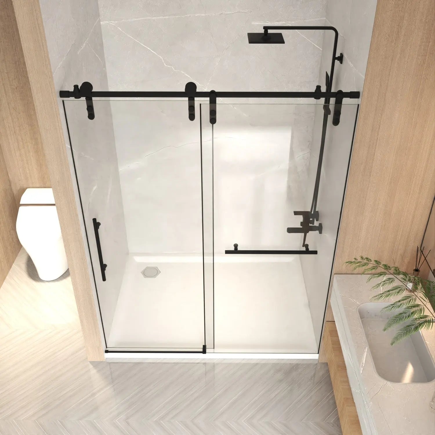 Set Of Two Tempered Glass Shower Doors Homeroots Kitchen & Dining