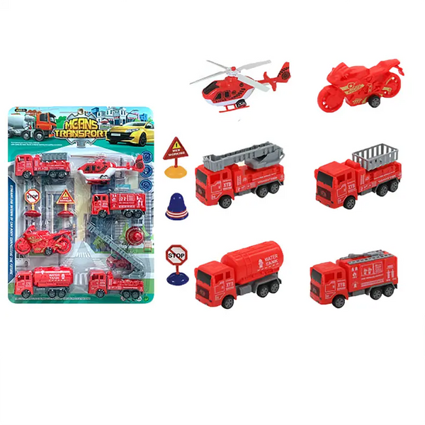 Set of 6 Fire Vehicles with Sign Accessories Texas Toy Distribution