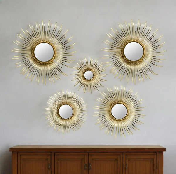 Set of Five Gold Sunburst Metal Framed Mirror Set Homeroots Bed & Bath