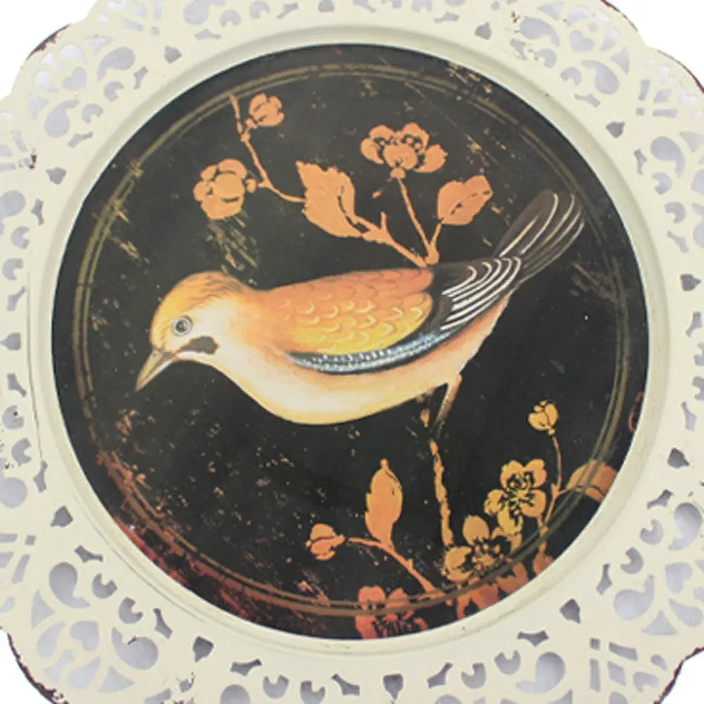 Set of Four 13" X 13" Brown and White Metal Bird Flower Wall Decor Homeroots Home Decor