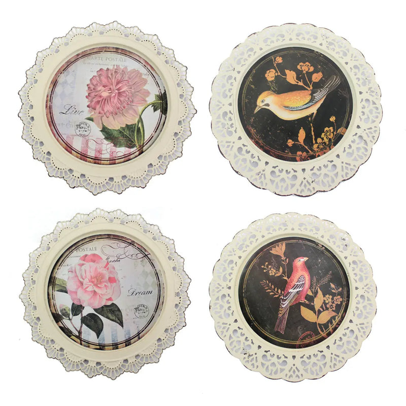 Set of Four 13" X 13" Brown and White Metal Bird Flower Wall Decor Homeroots Home Decor