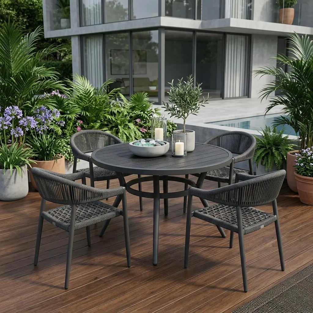 Set of Four 22" Gray Aluminum Outdoor Arm Chair Homeroots Outdoor