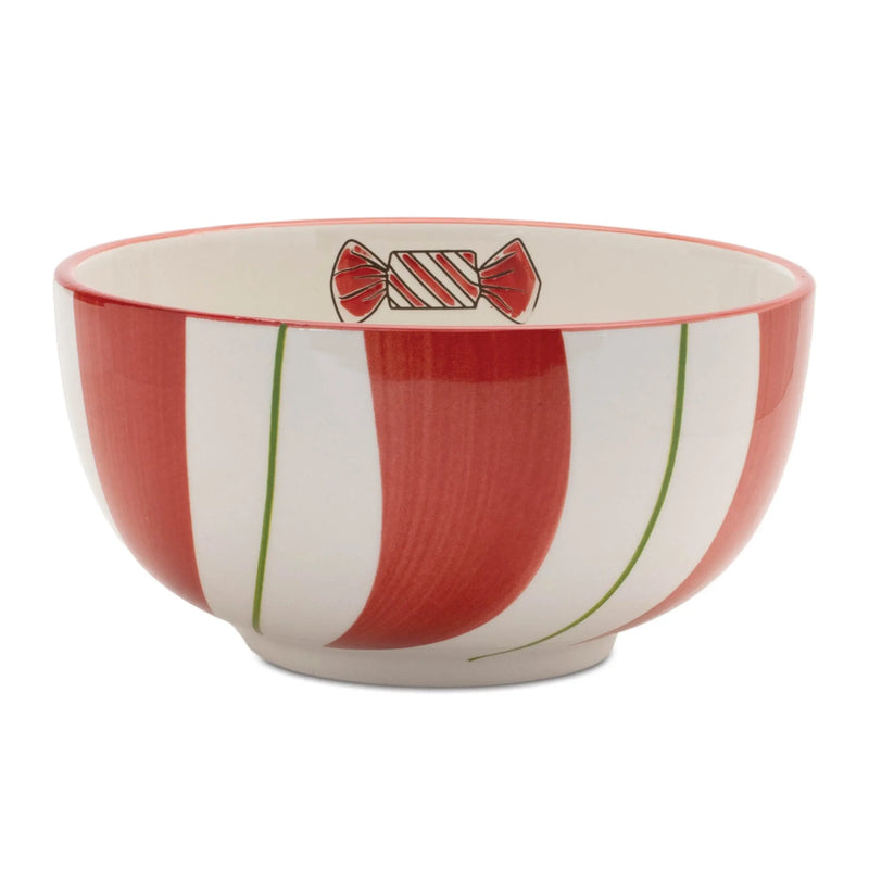 Set of Four 6" Red And White Ceramic Christmas Round Candy or Nut Bowls Homeroots Kitchen & Dining