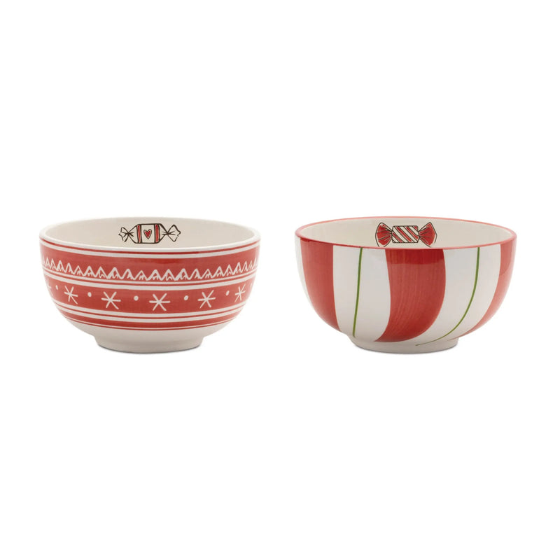 Set of Four 6" Red And White Ceramic Christmas Round Candy or Nut Bowls Homeroots Kitchen & Dining
