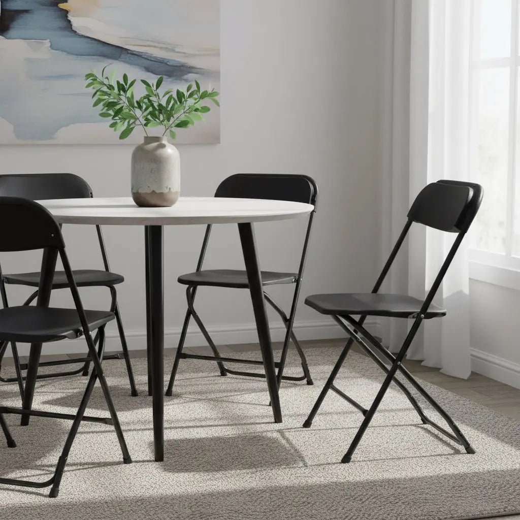 Set of Four Black Metal Outdoor Folding Stacking Dining Chairs Homeroots Outdoor