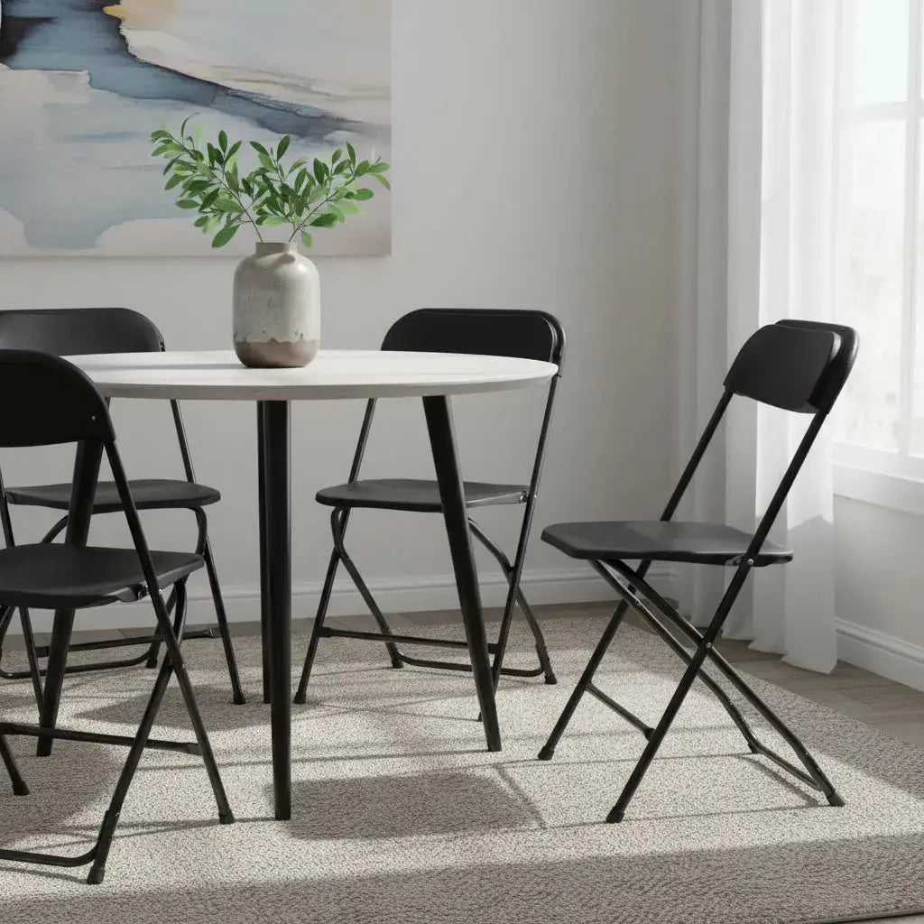 Set of Four Black Metal Outdoor Folding Stacking Dining Chairs Homeroots Outdoor
