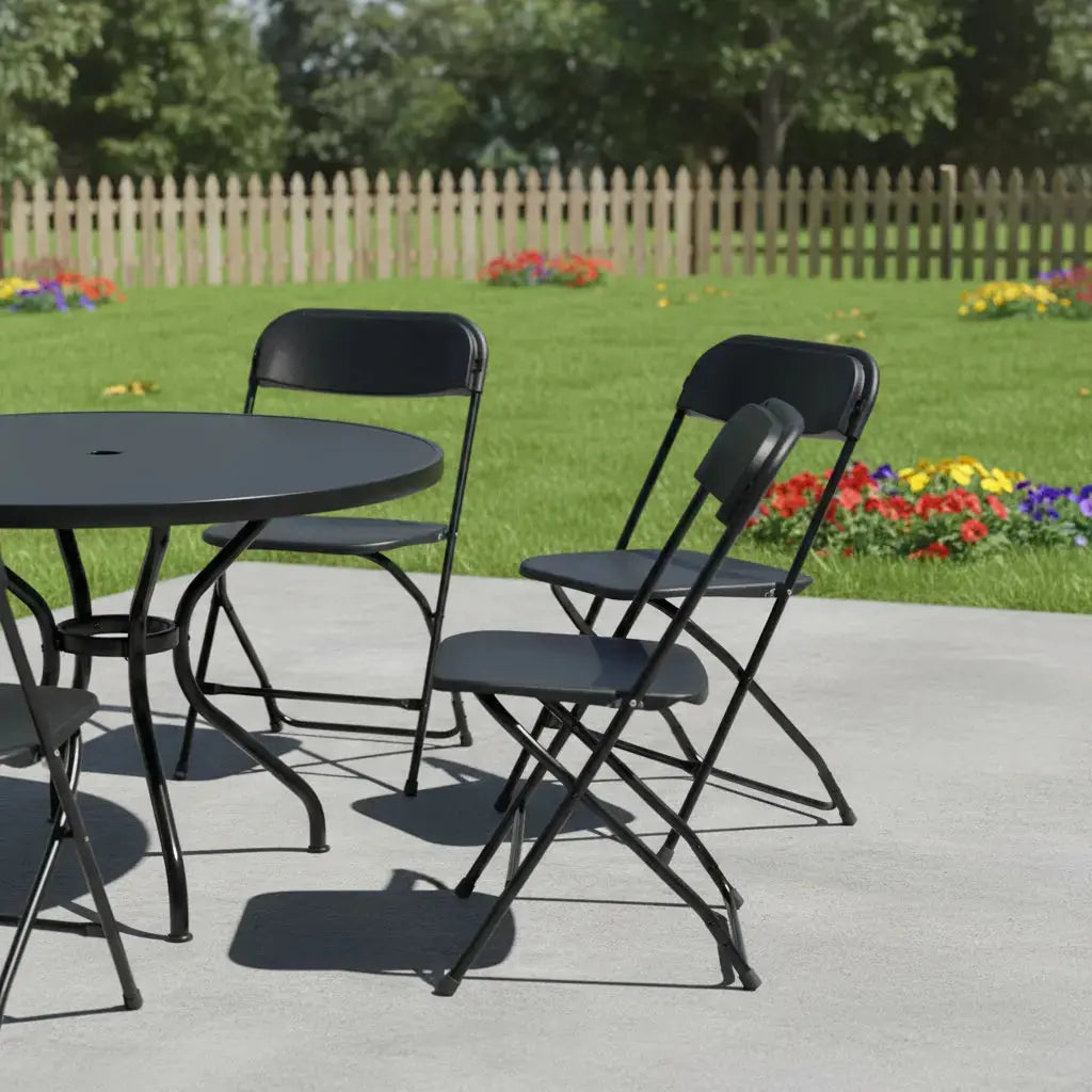 Set of Four Black Metal Outdoor Folding Stacking Dining Chairs Homeroots Outdoor